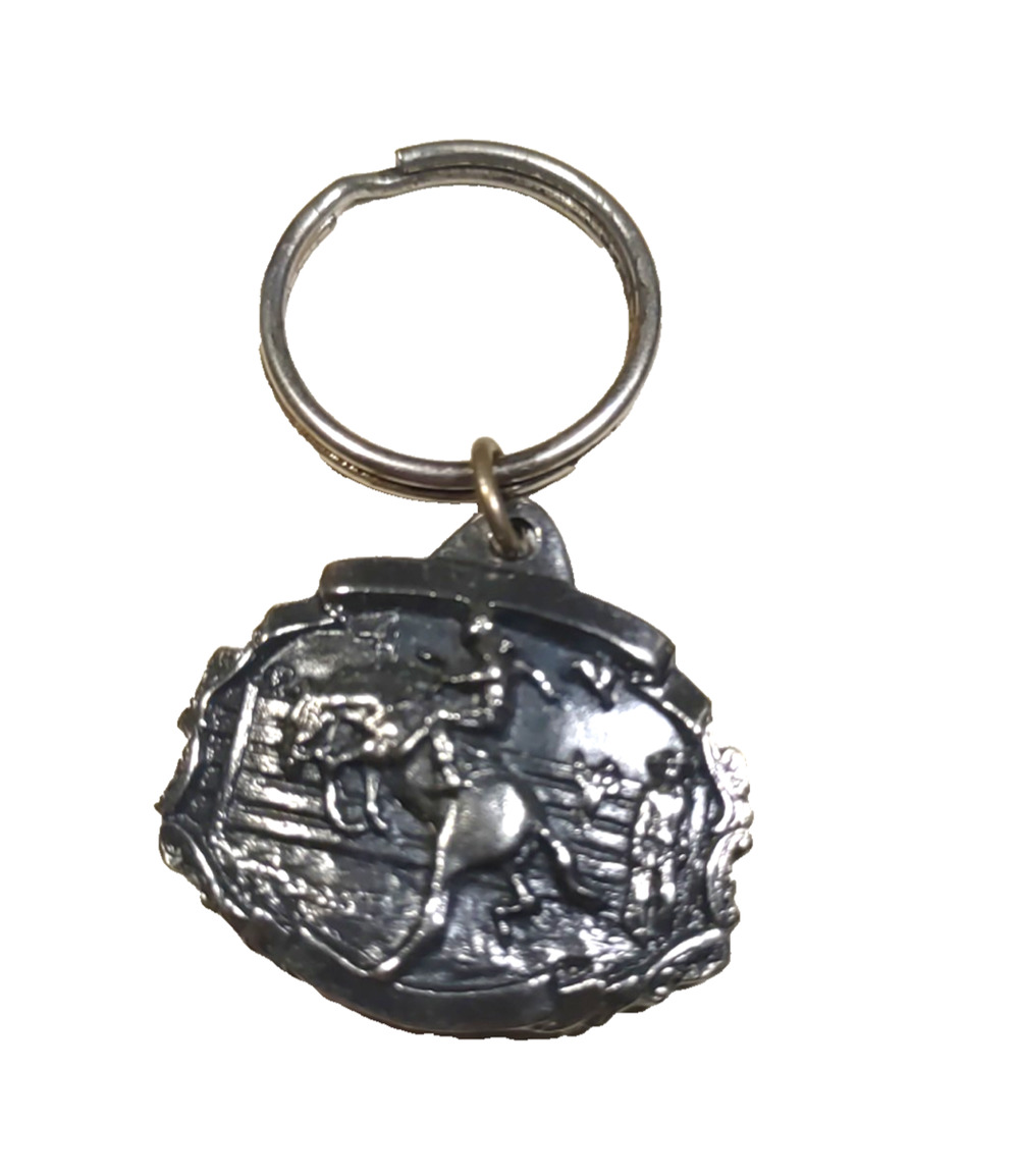 1987 Bergamot Keychain Western Cowboy Riding Bronco Pewter